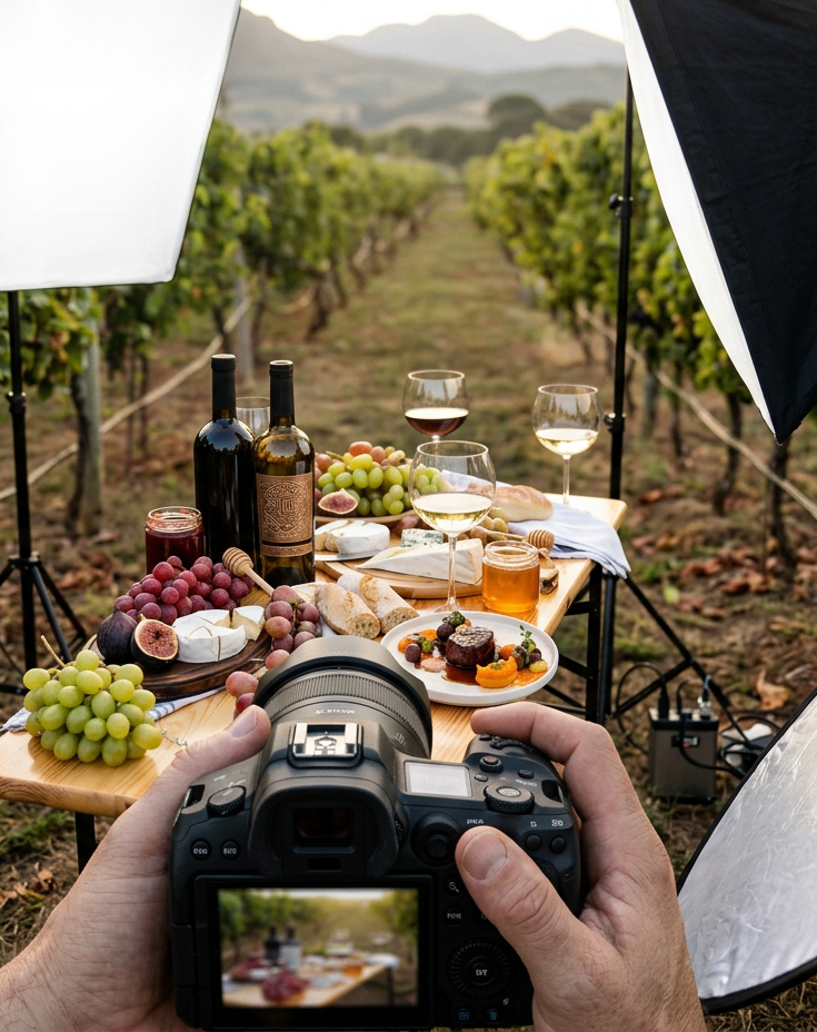 Nick Charlesworth fotografiando en viñedo